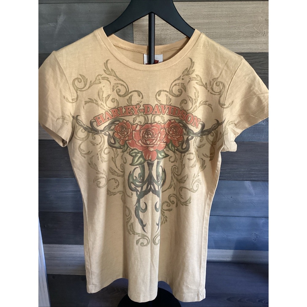 Harley Davidson Womans Mustard Yellow T- Shirt Size Large
